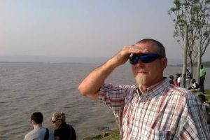 Uncle Mike enjoying views @ Lake Victoria.